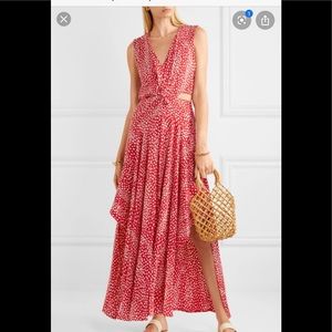 Maje Renila cutout maxi red asymmetrical dress